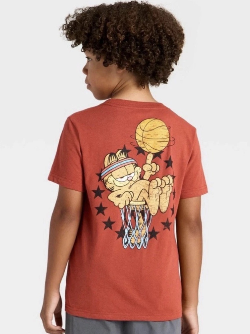 Garfield Basketball Short Sleeve Front and Back Graphic T-Shirt Red Boys S NWT